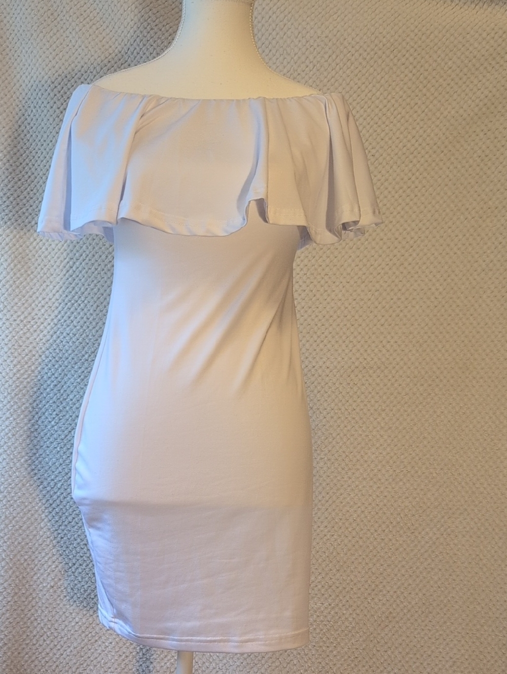 White Off-Shoulder Ruffle Bodycon Dress - Picture 2 of 5